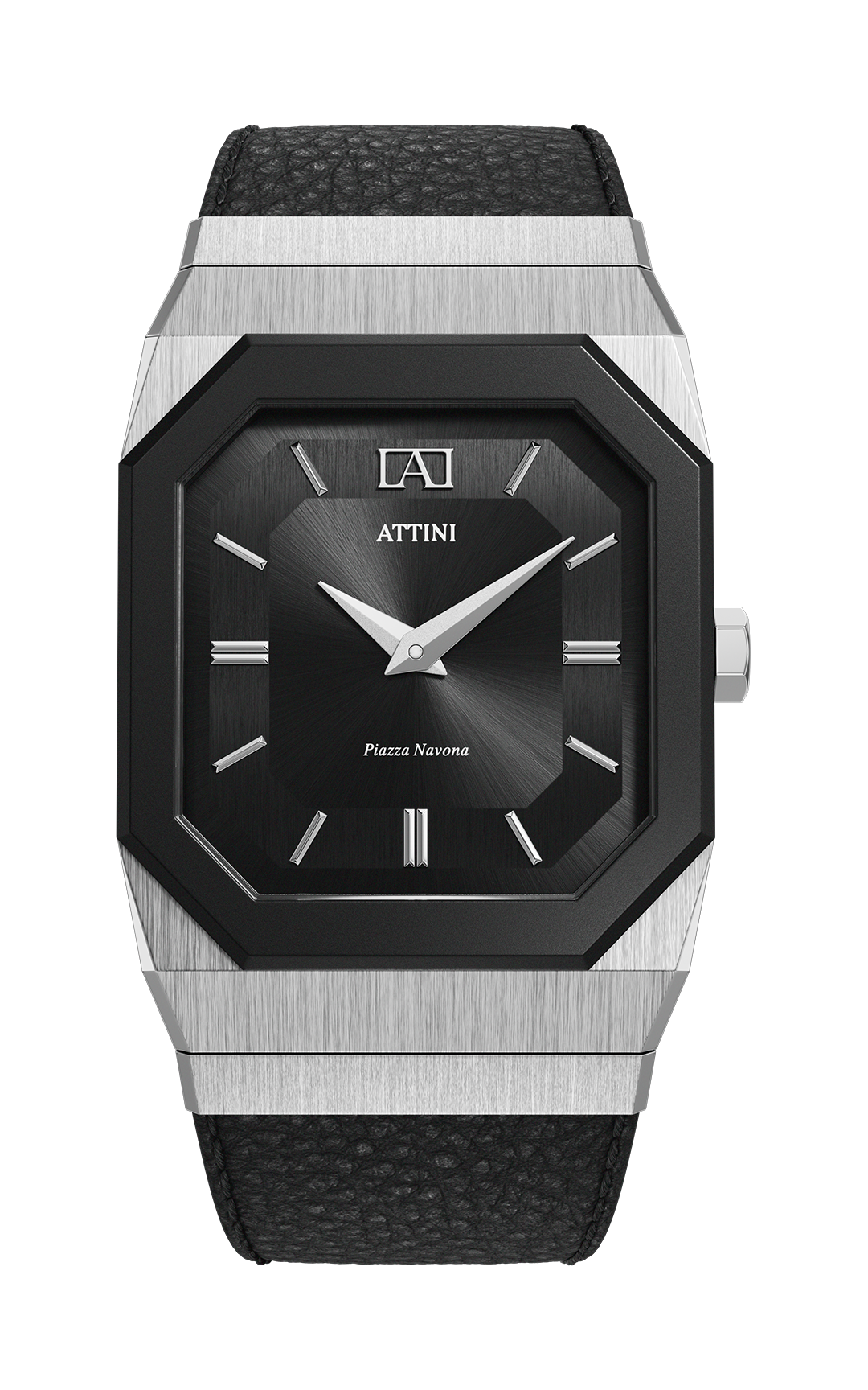 ATTINI - Piazza Navona, Roma / Leather Strap, Black Color, Swiss Parts