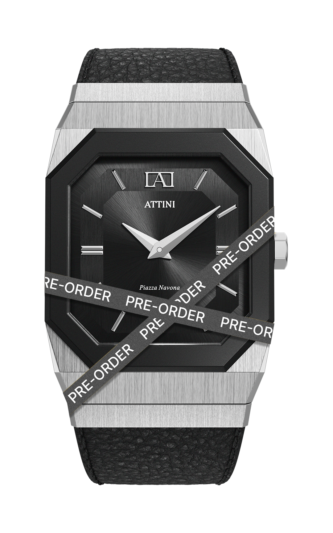 ATTINI - Piazza Navona, Roma / Leather Strap, Black Color, Swiss Parts