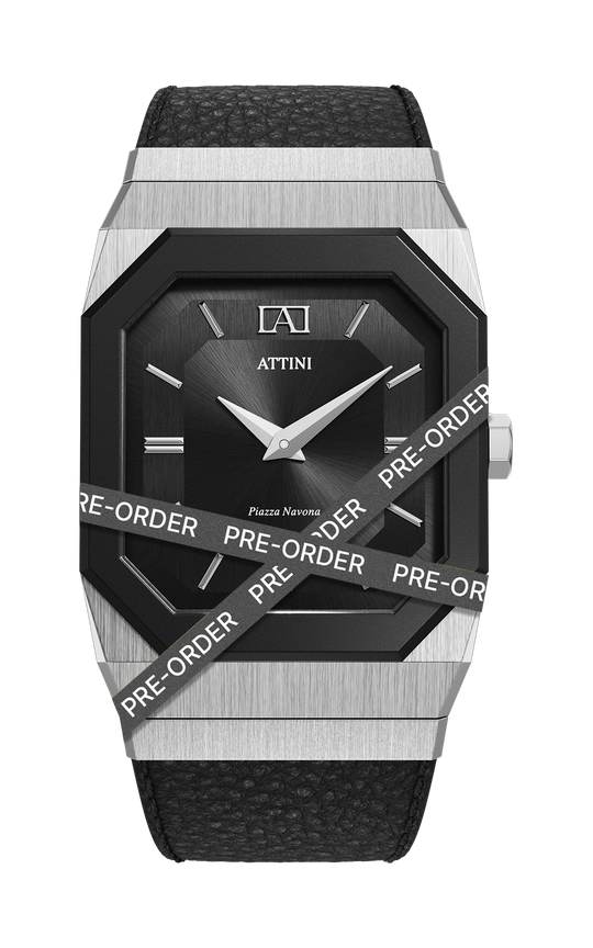 ATTINI - Piazza Navona, Roma / Leather Strap, Black Color, Swiss Parts