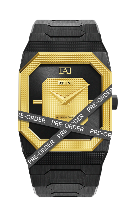 ATTINI - Il Ponte di Rialto, Venezia / Oyster Bracelet, Black Color, Swiss Movement