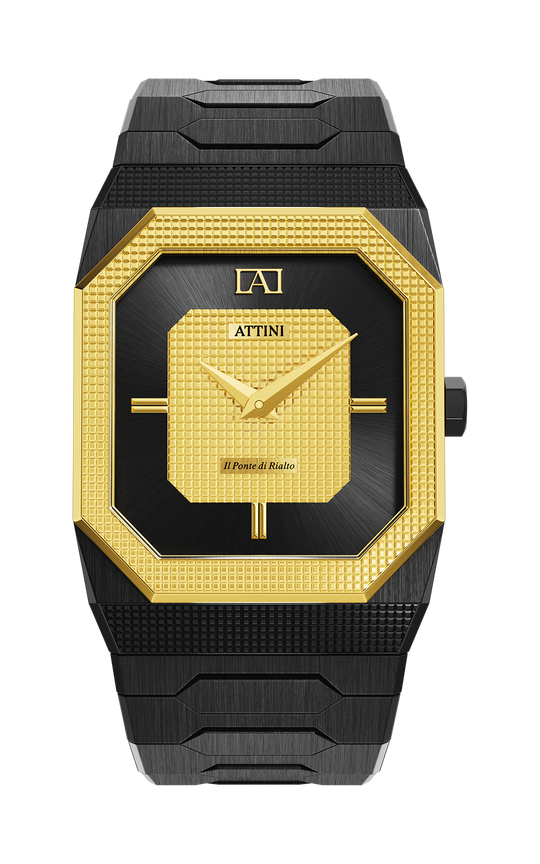 ATTINI - Il Ponte di Rialto, Venezia / Oyster Bracelet, Black Color, Swiss Movement