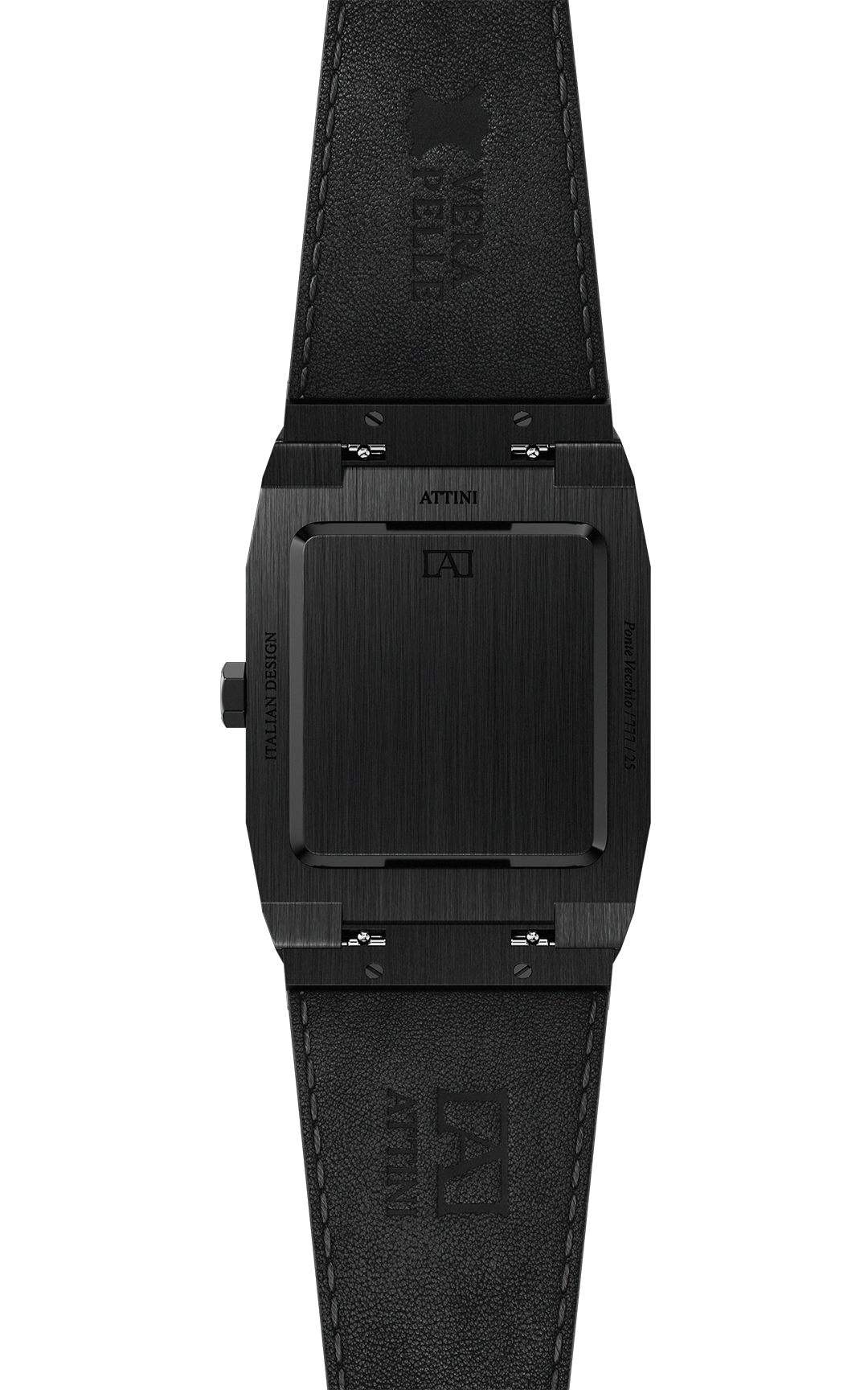 ATTINI - Ponte Vecchio, Firenze / Leather Strap (croc pattern), Black Color, Swiss Parts