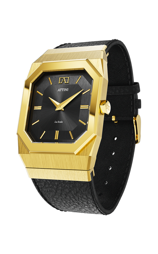 ATTINI - La Scala / Leather Strap, Black Color, Swiss Parts.