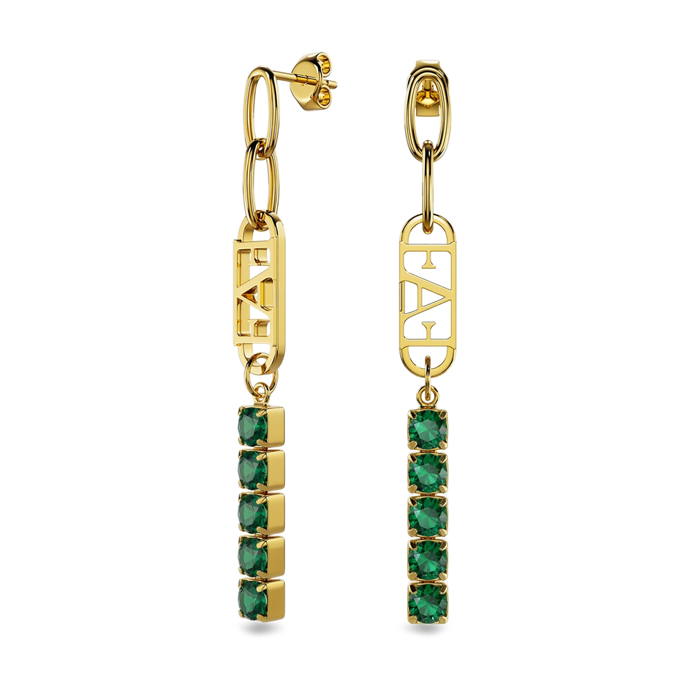 Glam Tennis Chain Earrings / Green Emerald Color.