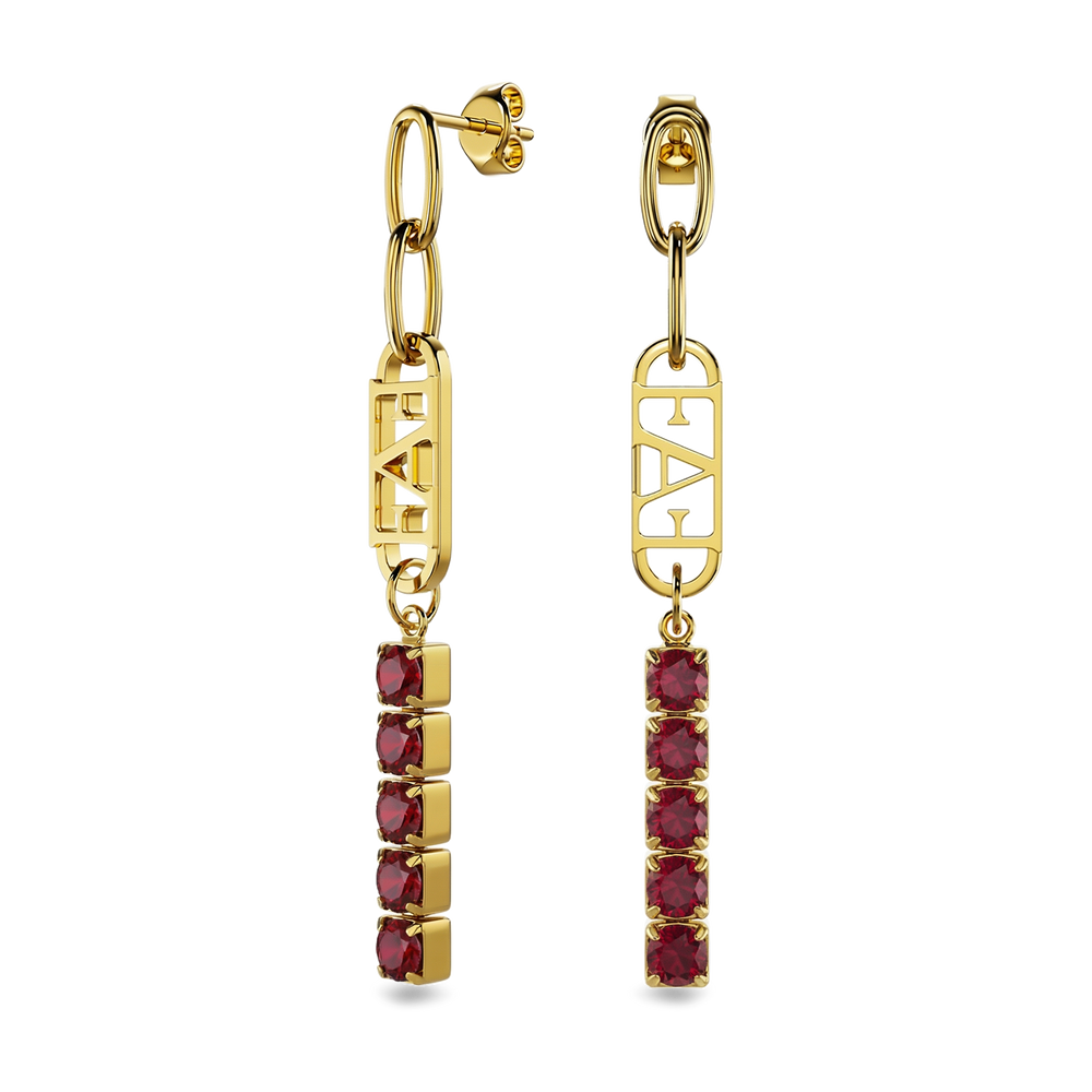 Glam Tennis Chain Earrings / Red Ruby Color.