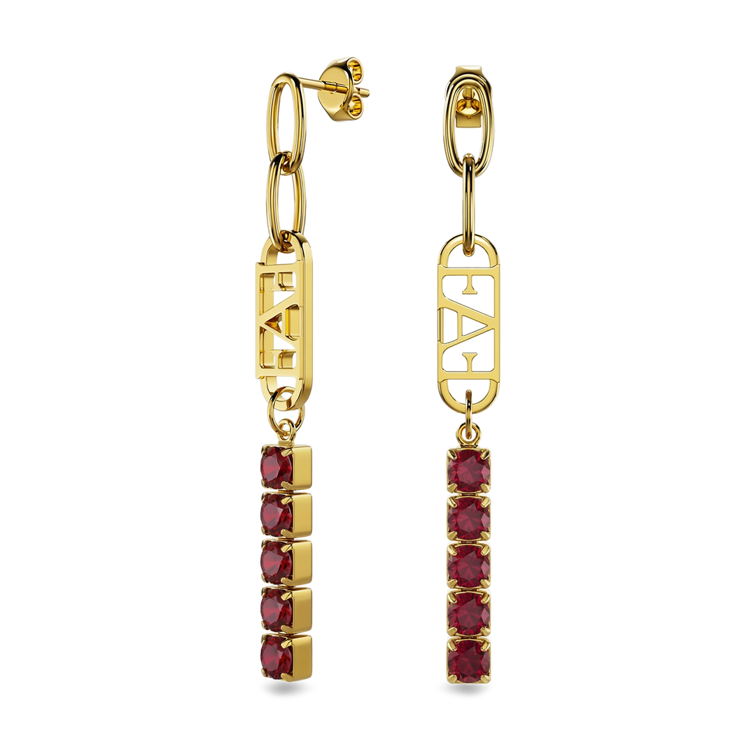 Glam Tennis Chain Earrings / Red Ruby Color.