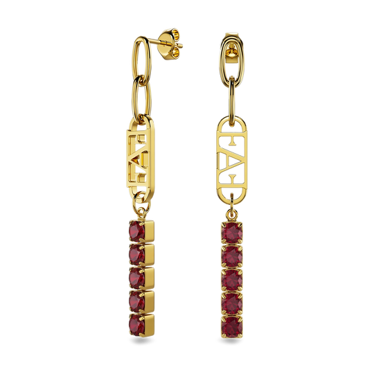 Glam Tennis Chain Earrings / Red Ruby Color.