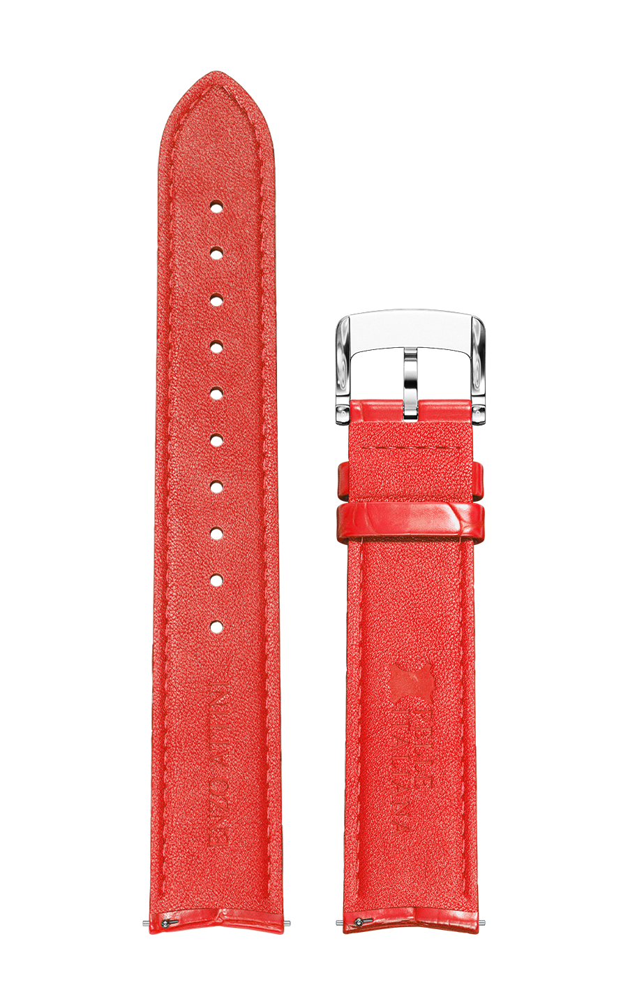 Red Italian Leather Strap /  Silver Color Buckle
