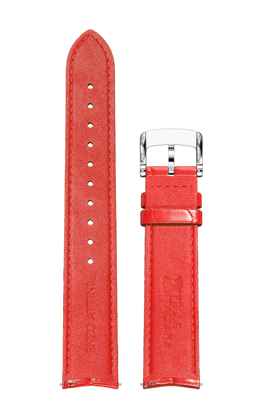 Red Italian Leather Strap /  Silver Color Buckle