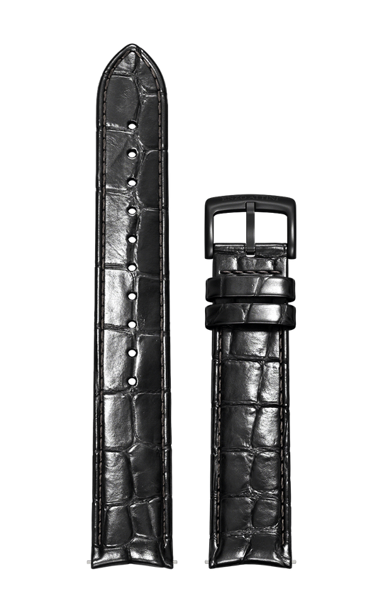 Black Italian Leather Strap (croc pattern) / Black Color Buckle