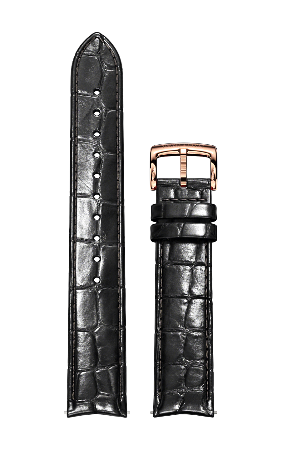 Black Italian Leather Strap (croc pattern) / Rose Gold Color Buckle