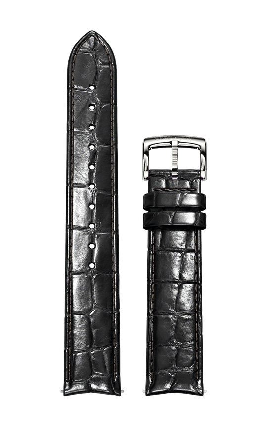 Black Italian Leather Strap (croc pattern) / Silver Color Buckle