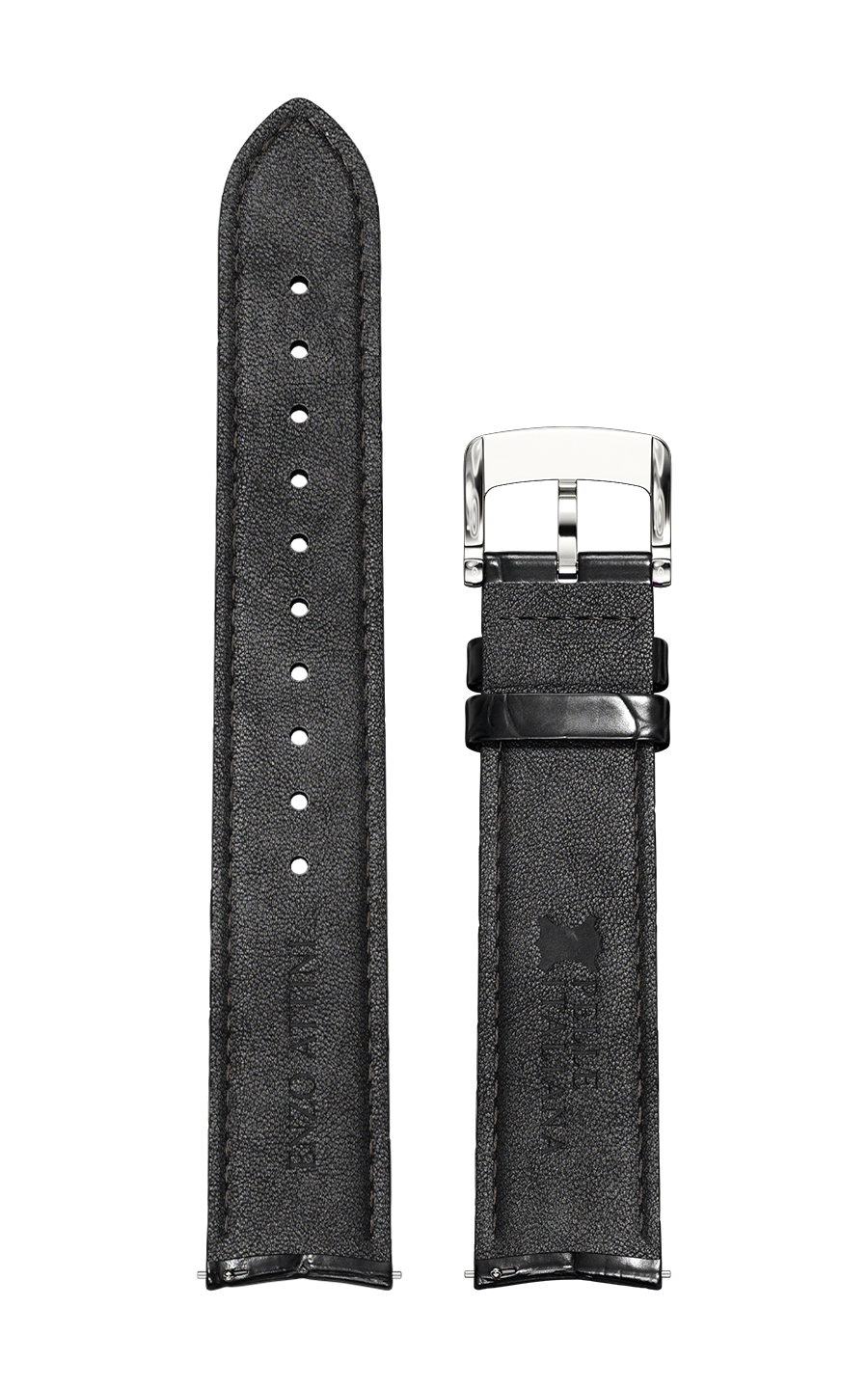 Black Italian Leather Strap (croc pattern) / Silver Color Buckle