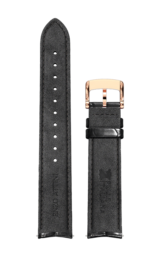 Black Italian Leather Strap (croc pattern) / Rose Gold Color Buckle