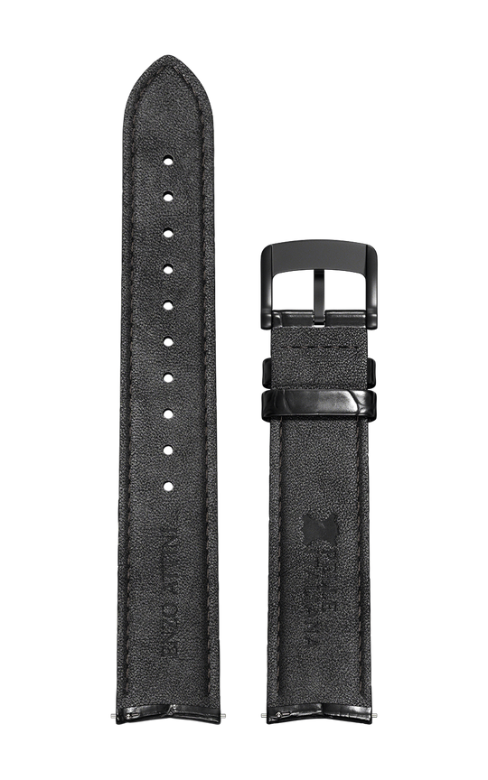 Black Italian Leather Strap (croc pattern) / Black Color Buckle