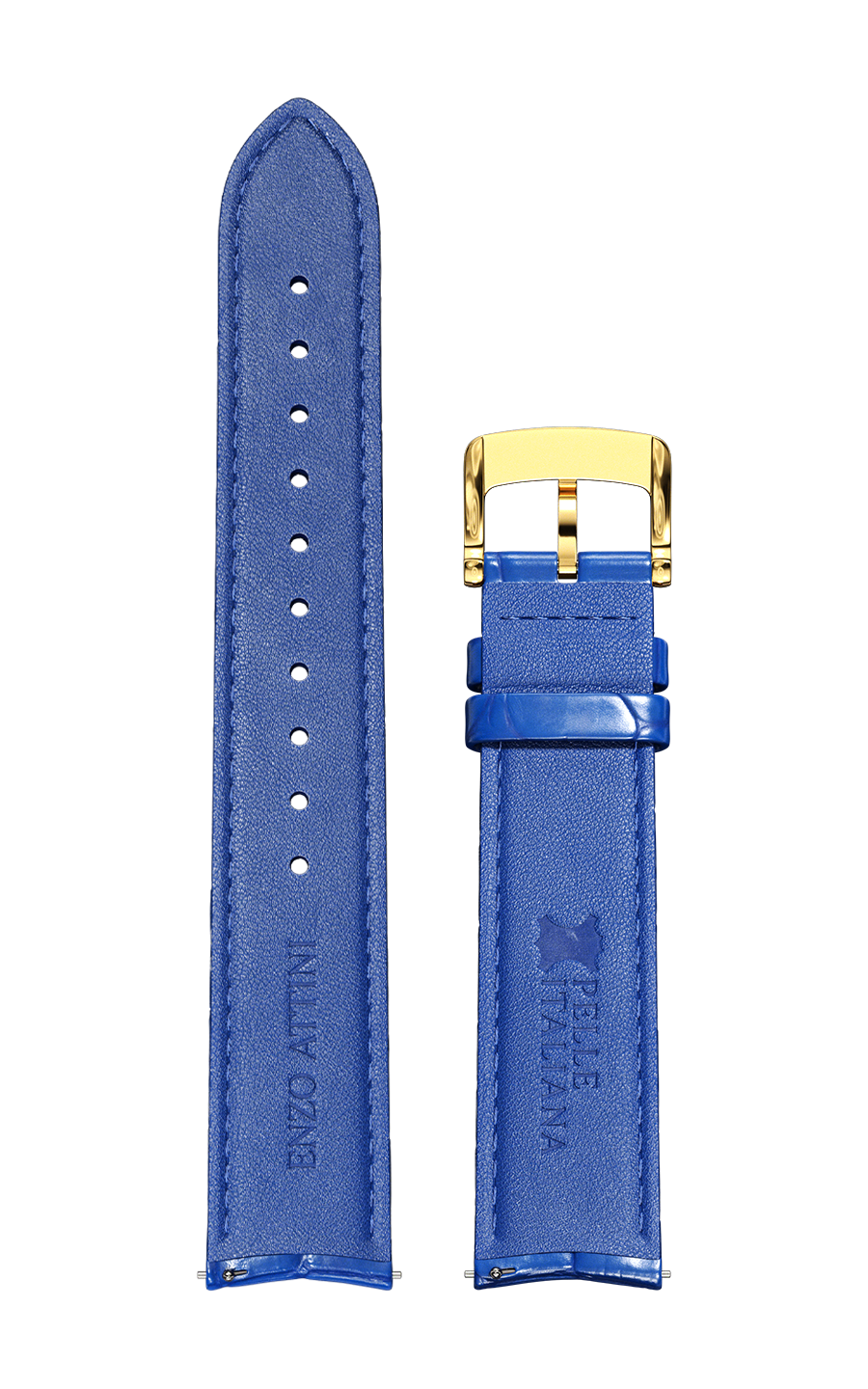 Blue Italian Leather Strap (croc pattern) / Gold Color Buckle