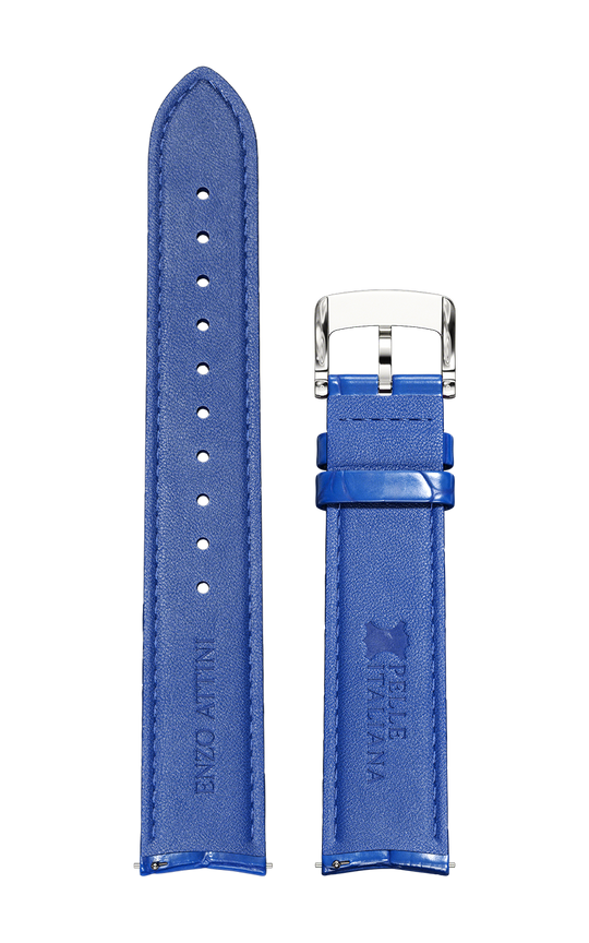 Blue Italian Leather Strap (croc pattern) / Silver Color Buckle