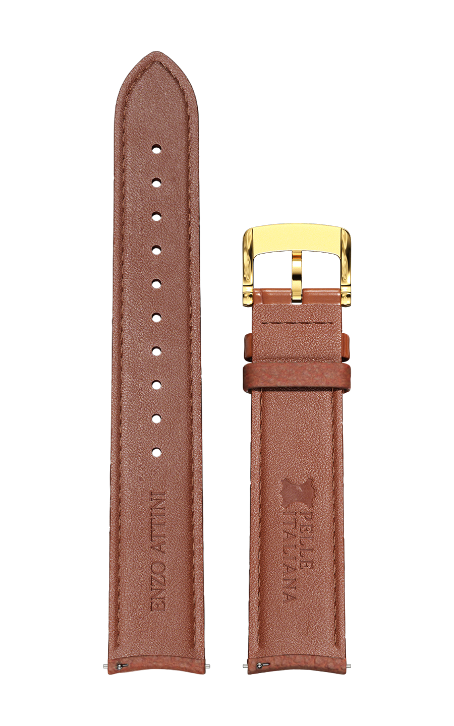 Brown Italian Leather Strap / Gold Color Buckle