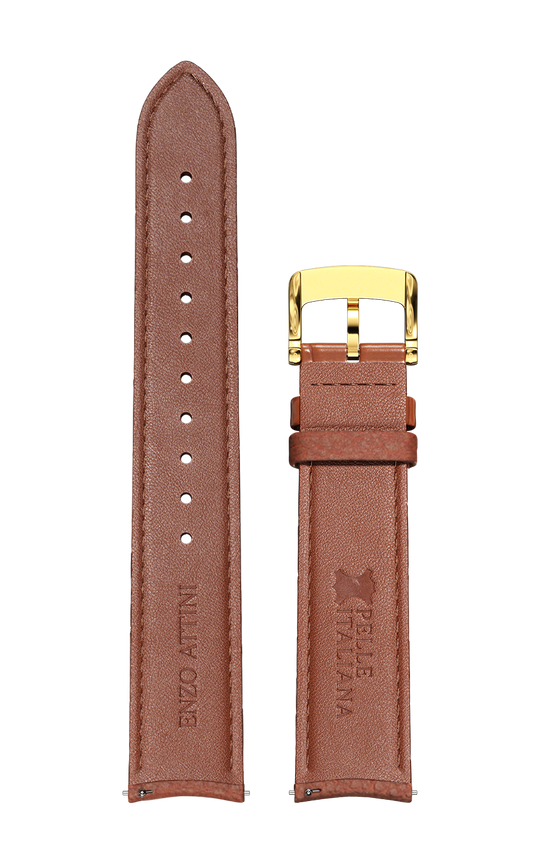 Brown Italian Leather Strap / Gold Color Buckle