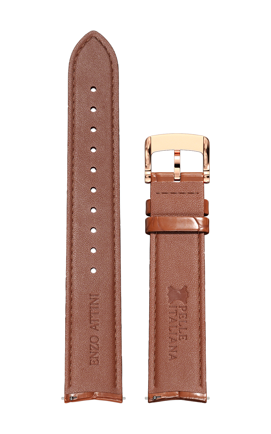 Brown Italian Leather Strap (croc pattern) / Rose Gold Color Buckle