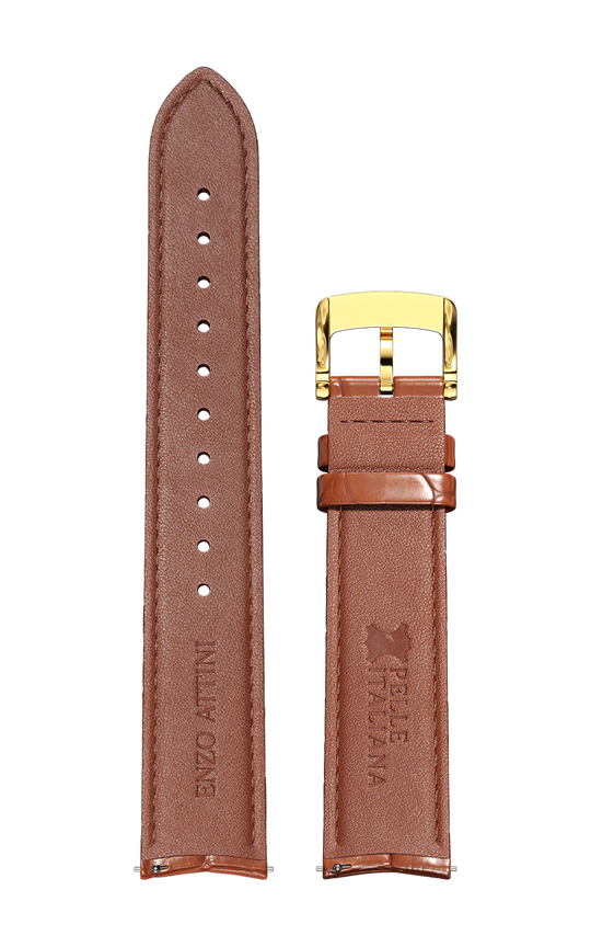 Brown Italian Leather Strap (croc pattern) / Gold Color Buckle