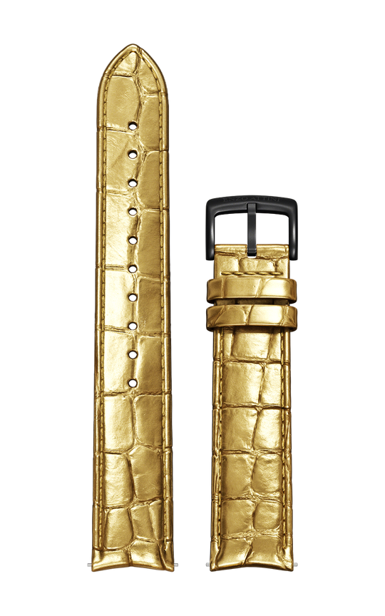 Gold Italian Leather Strap (croc pattern) / Black Color Buckle