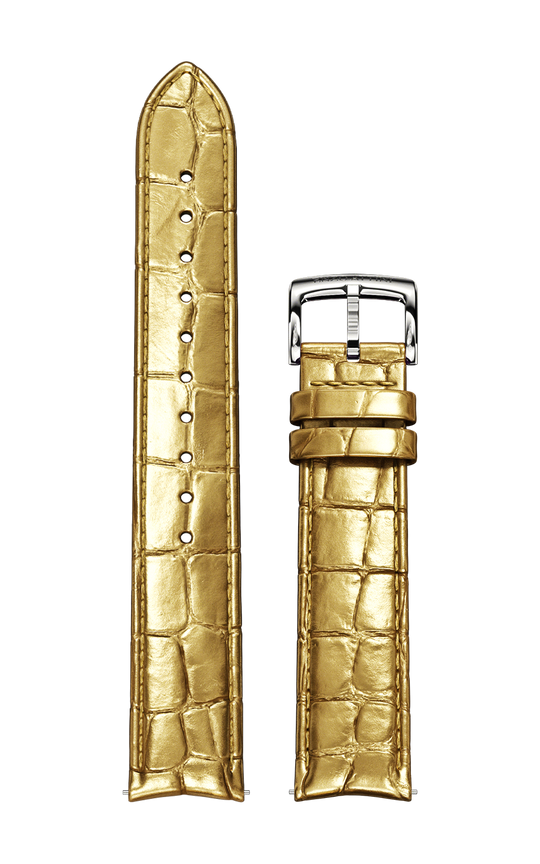 Gold Italian Leather Strap (croc pattern) / Silver Color Buckle