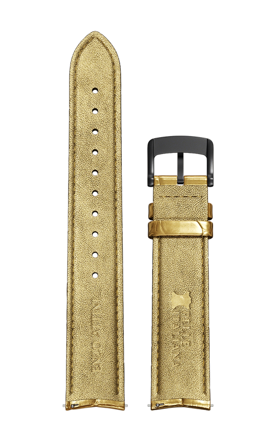 Gold Italian Leather Strap (croc pattern) / Black Color Buckle