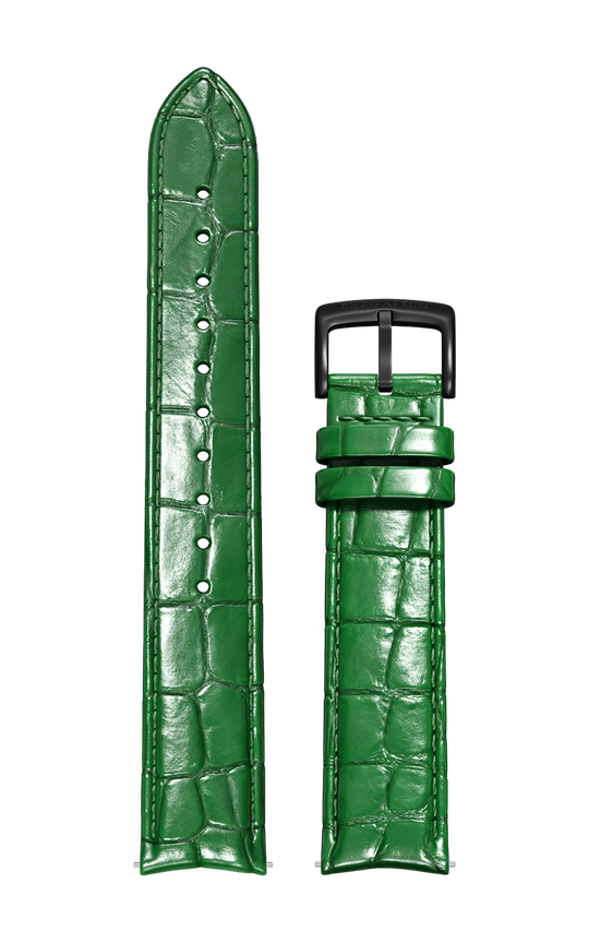 Green Italian Leather Strap (croc pattern) / Black Color Buckle
