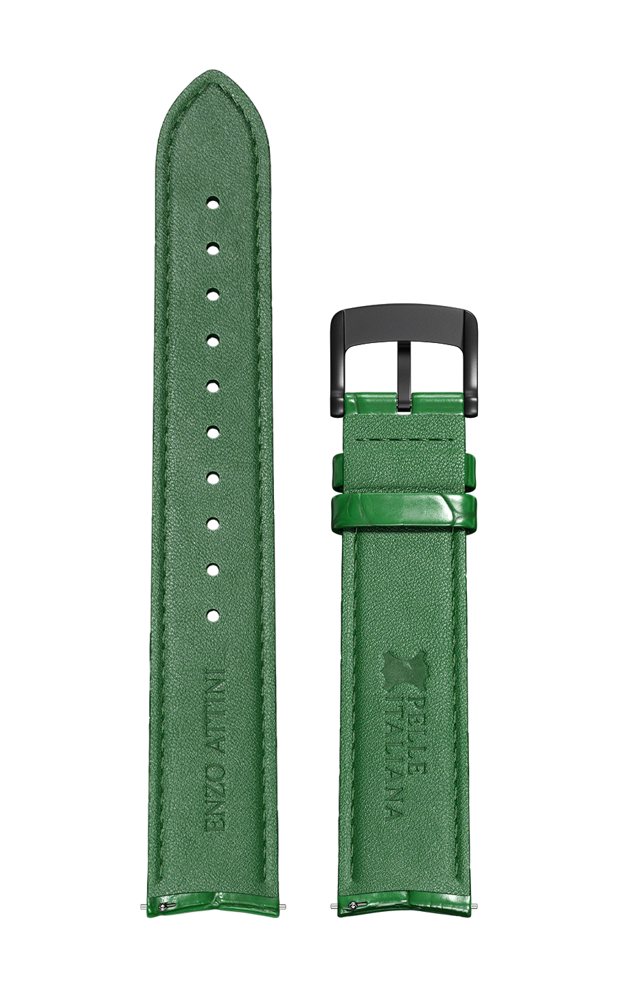 Green Italian Leather Strap (croc pattern) / Black Color Buckle