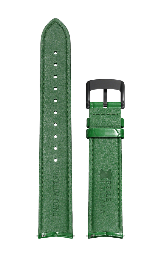 Green Italian Leather Strap (croc pattern) / Black Color Buckle