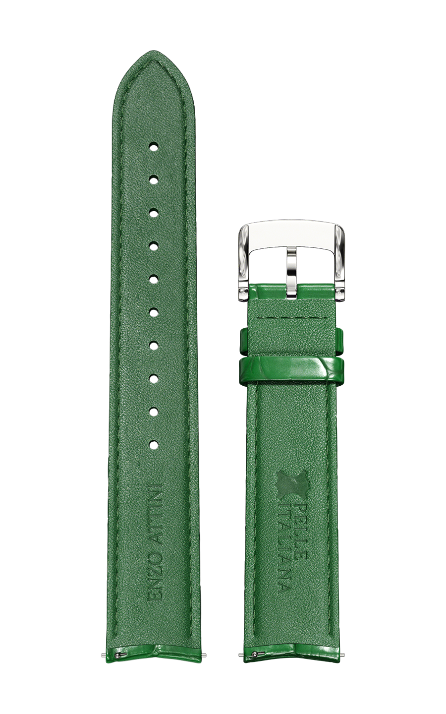 Green Italian Leather Strap (croc pattern) / Silver Color Buckle