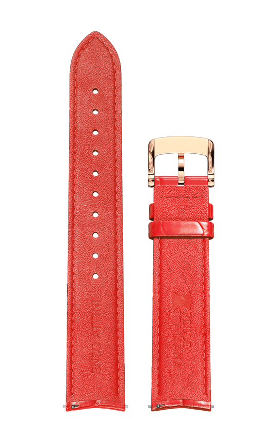 Red Italian Leather Strap / Rose Gold Color Buckle