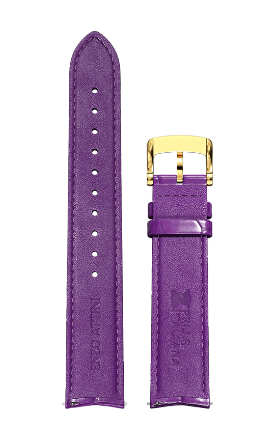 Purple Italian Leather Strap (croc pattern) / Gold Color Buckle