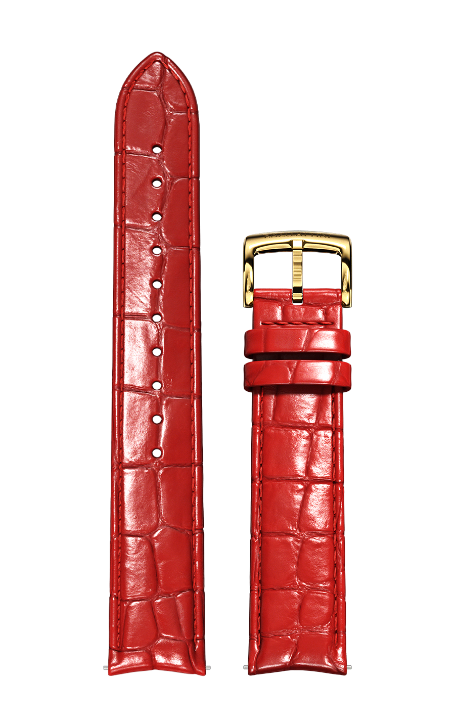 Red Italian Leather Strap (croc pattern) / Gold Color Buckle