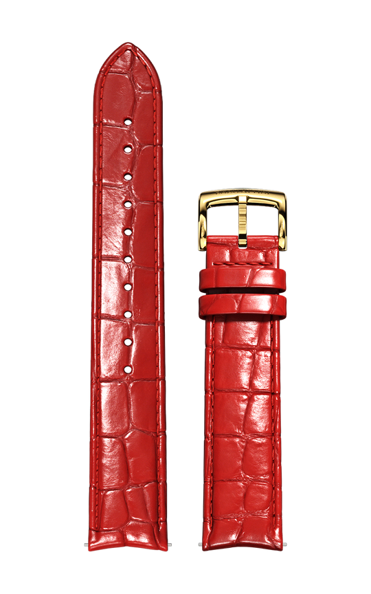 Red Italian Leather Strap (croc pattern) / Gold Color Buckle