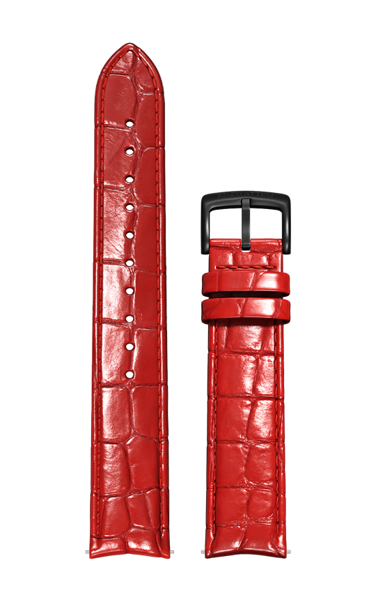 Red Italian Leather Strap (croc pattern) / Black Color Buckle