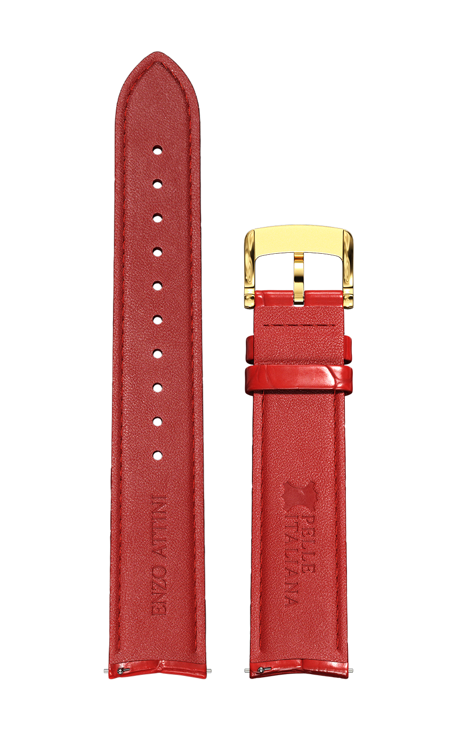 Red Italian Leather Strap (croc pattern) / Gold Color Buckle