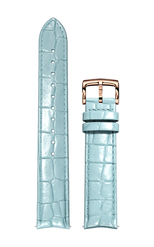 Light Blue Italian Leather Strap (croc pattern) / Rose Gold Color Buckle