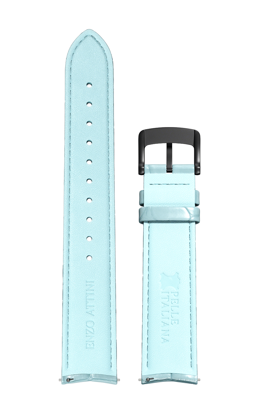 Light Blue Italian Leather Strap (croc pattern) / Black Color Buckle