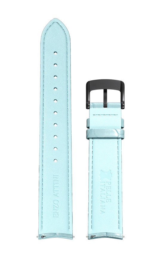 Light Blue Italian Leather Strap (croc pattern) / Black Color Buckle