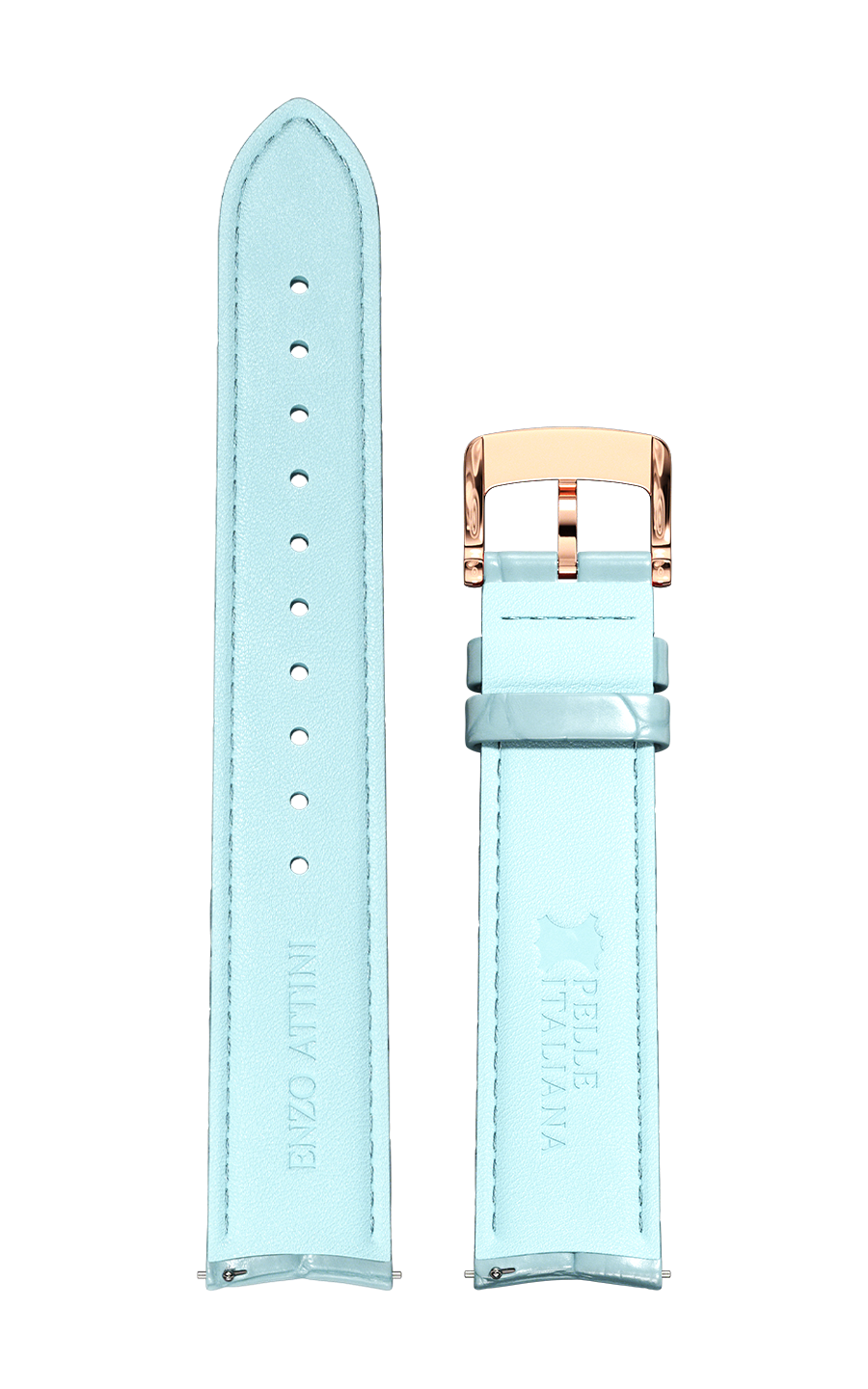 Light Blue Italian Leather Strap (croc pattern) / Rose Gold Color Buckle