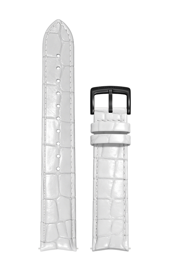 White Italian Leather Strap (croc pattern) / Black Color Buckle