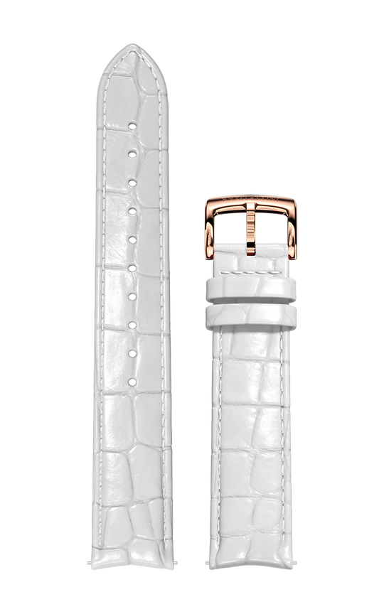 White Italian Leather Strap (croc pattern) / Rose Gold Color Buckle