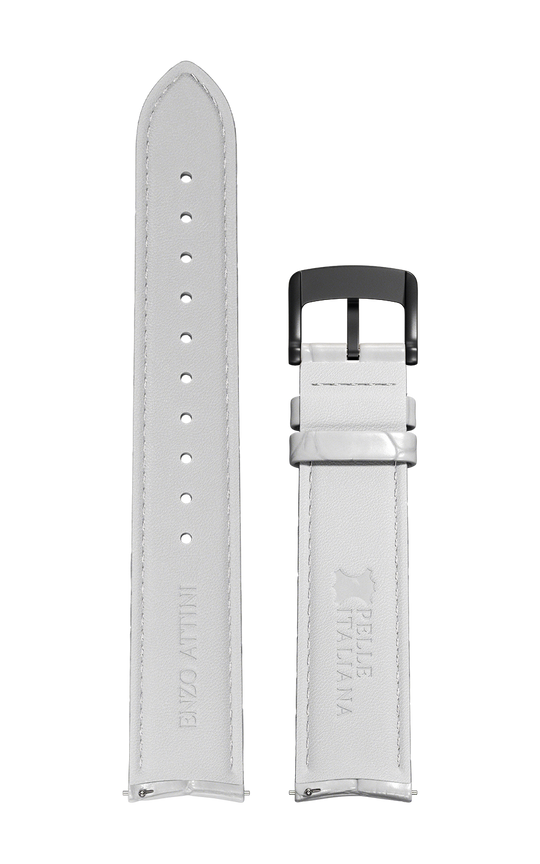 White Italian Leather Strap (croc pattern) / Black Color Buckle