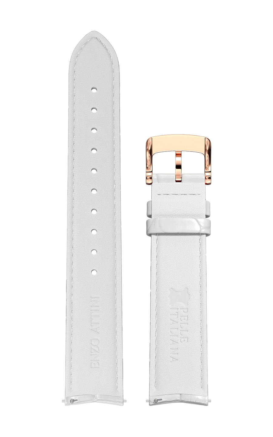 White Italian Leather Strap (croc pattern) / Rose Gold Color Buckle