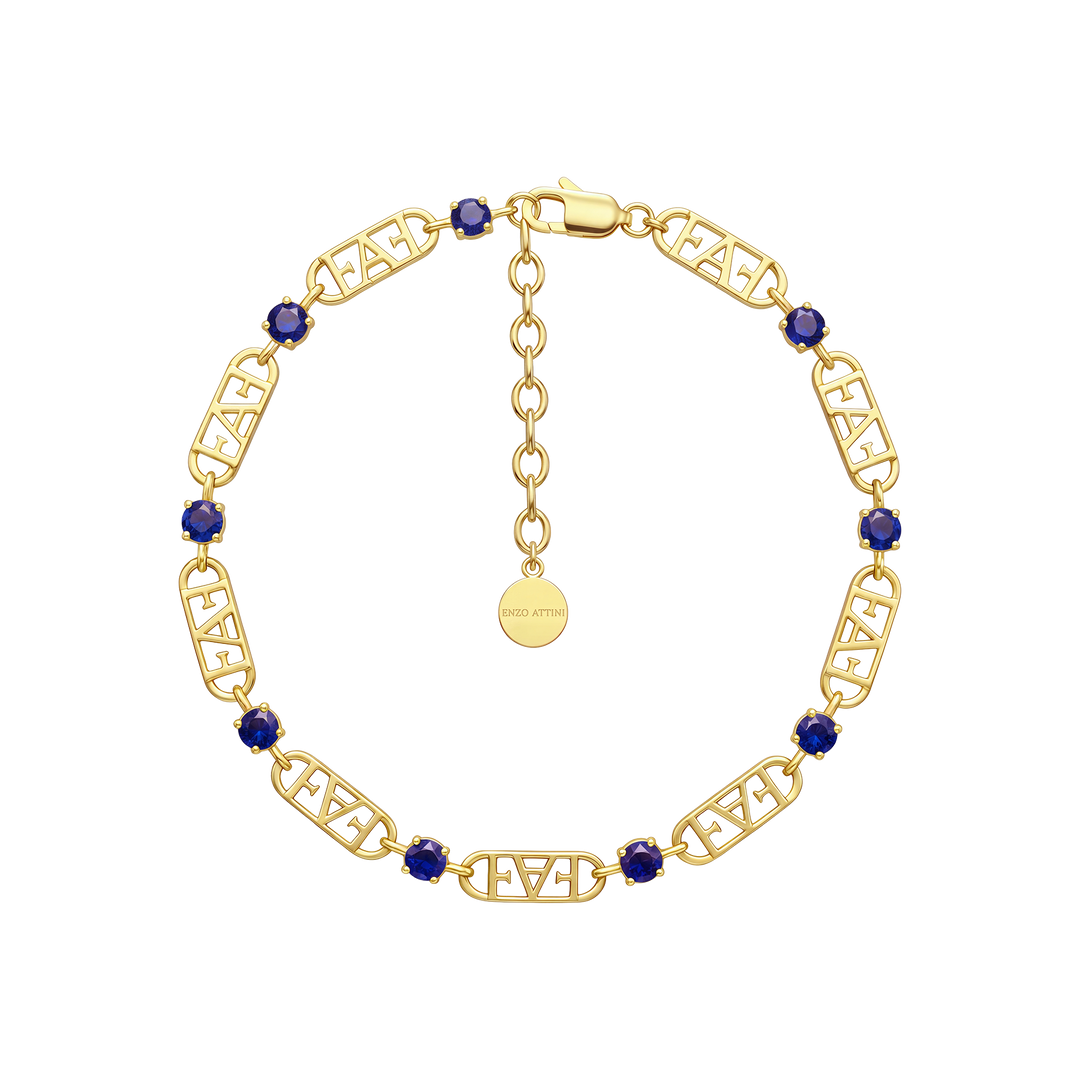 Statement Tennis Bracelet / Blue & Gold Color.