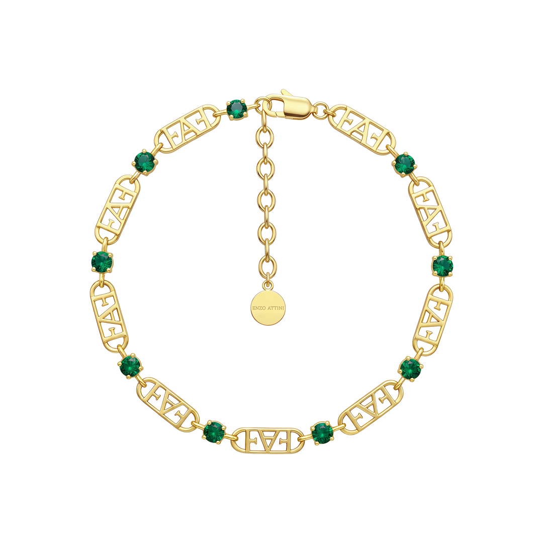 Statement Tennis Bracelet / Green & Gold Color.