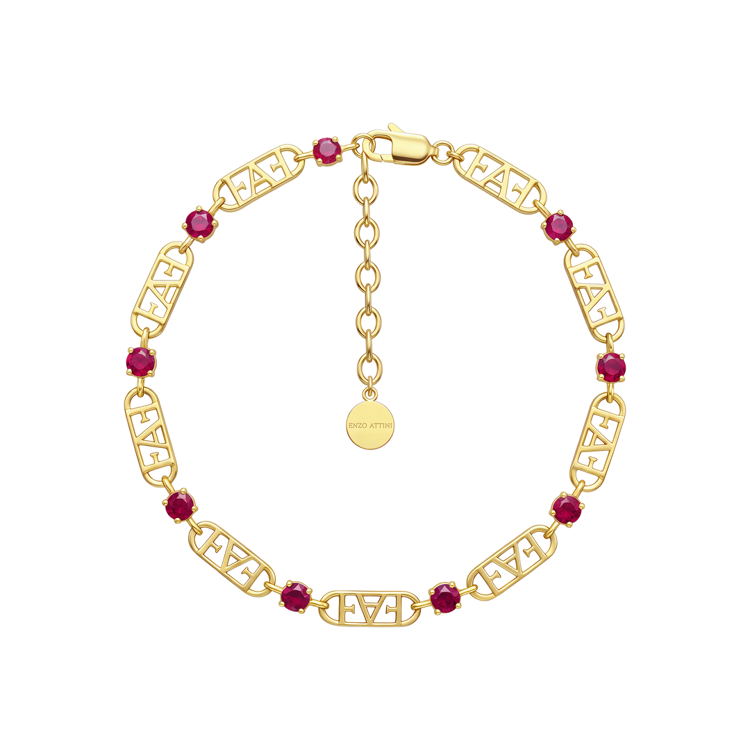 Statement Tennis Bracelet / Red & Gold Color.
