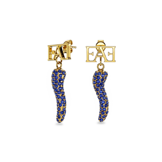 Cornicello Charm Earrings / Blue Horn - Enzo Attini - - earrings, jewelry_women